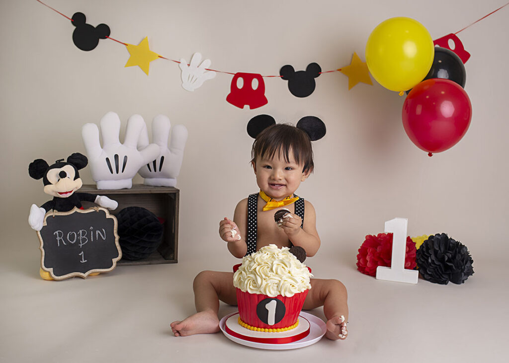 themed cake smash baby's first birthday