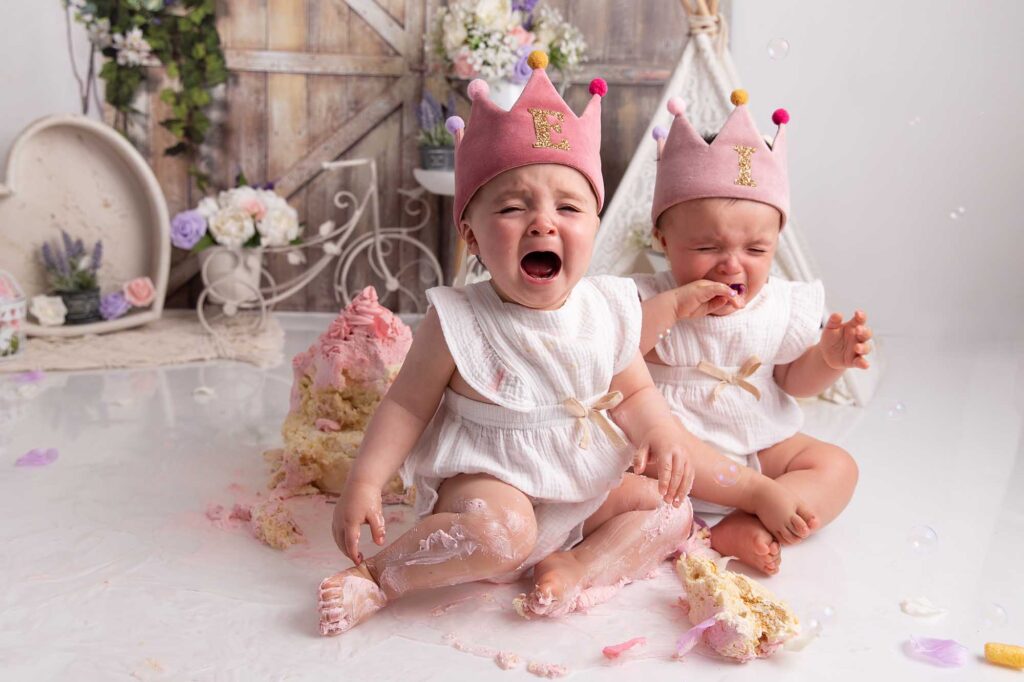 twin baby hates cake smash