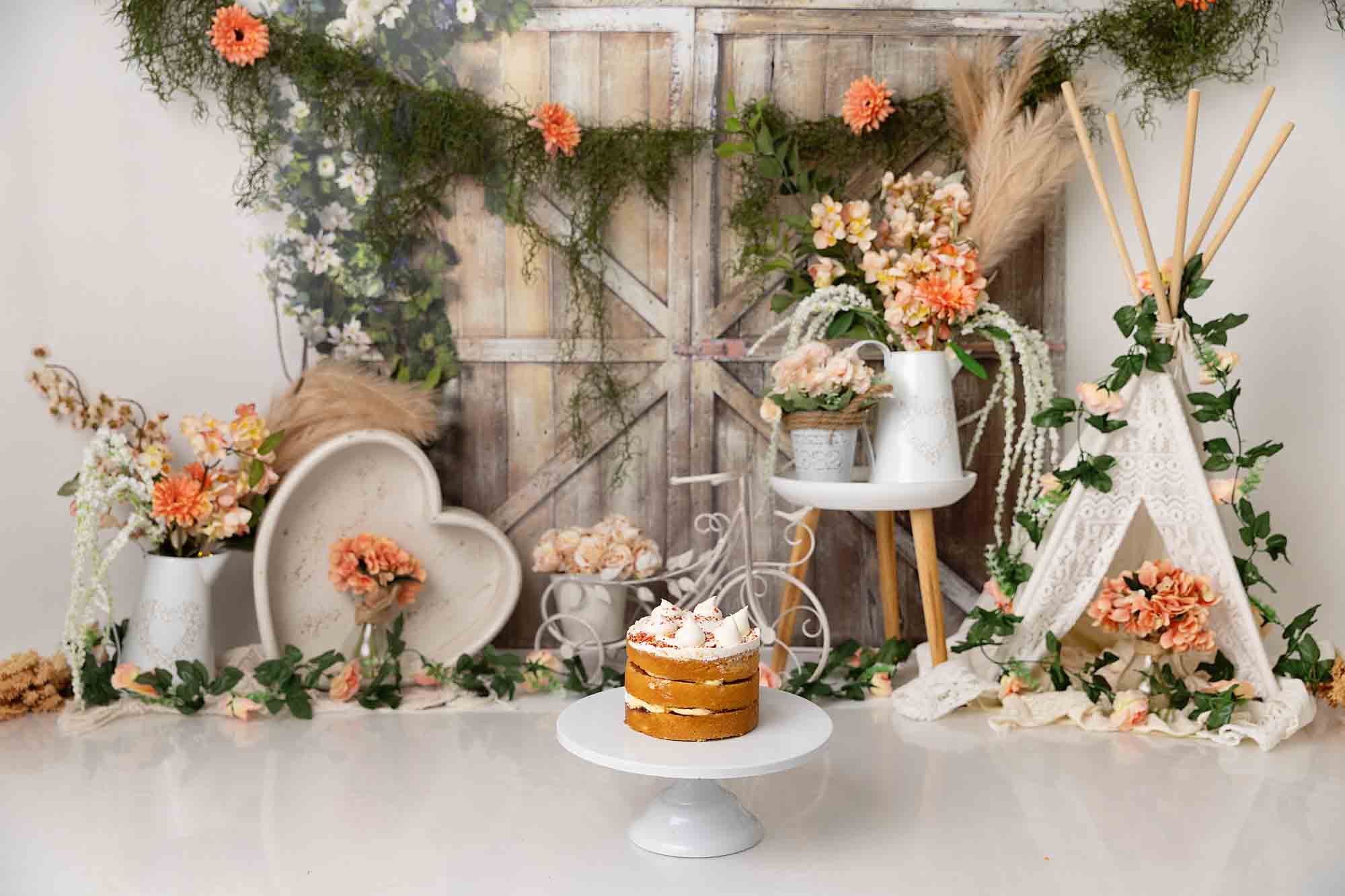 peach floral cake smash